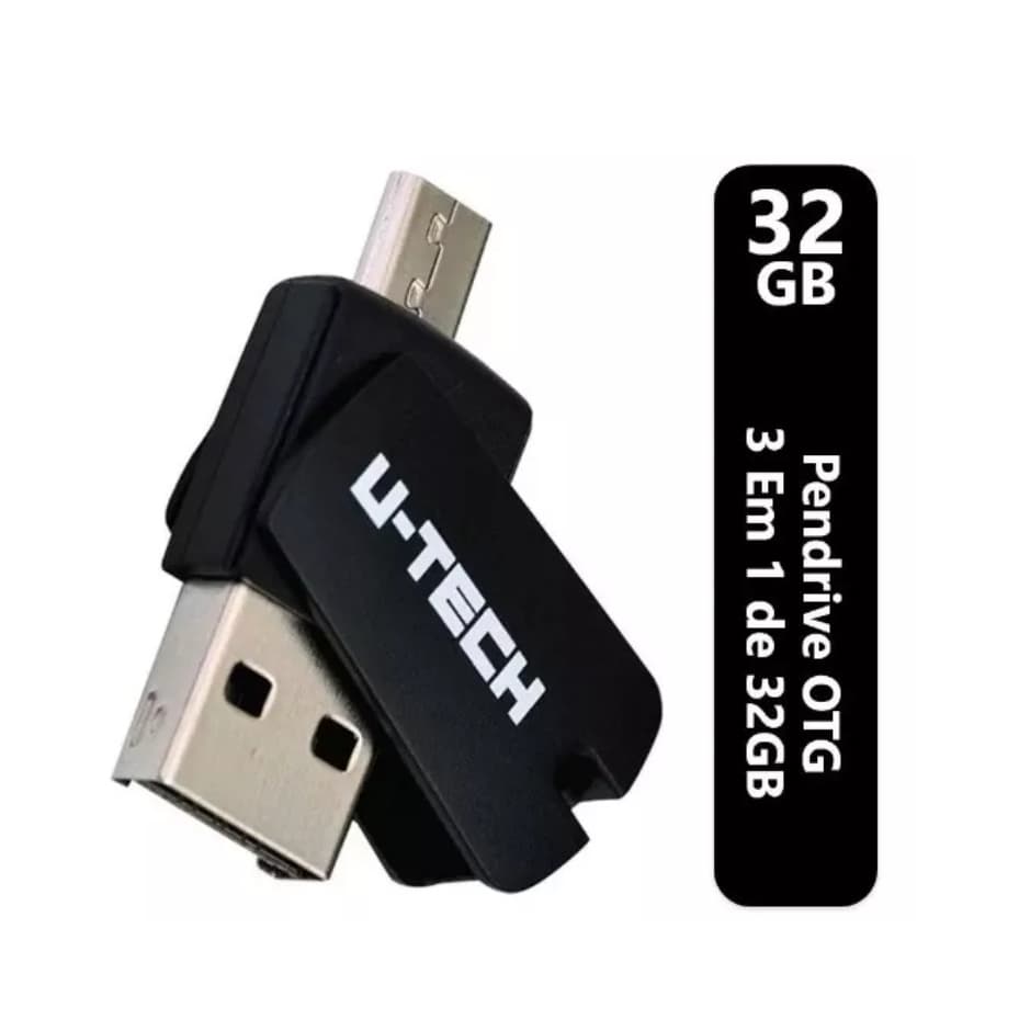 Pen Drive 3 Em 1 U-tech 32gb Com Cartão Micro Sd