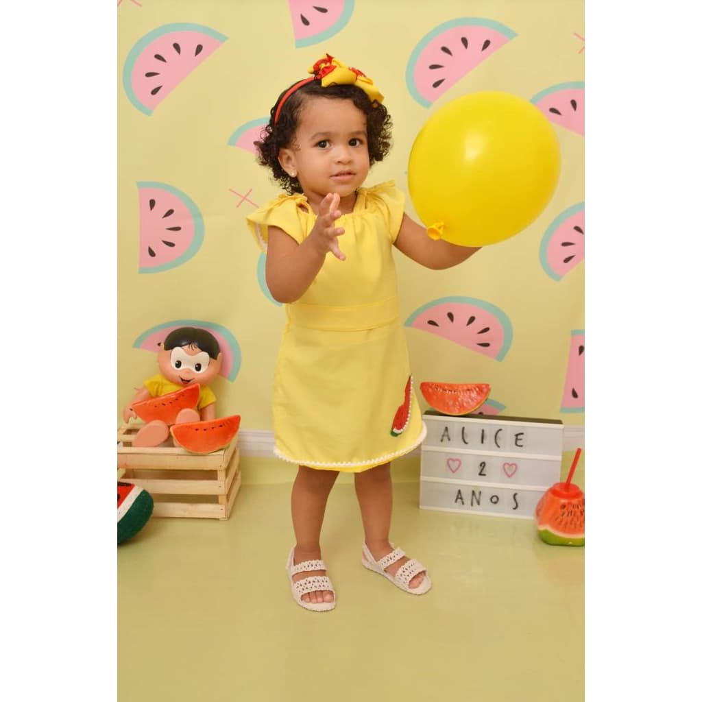 Linda roupa trapézio infantil turma da Mônica Magali amarelo feminino festa, aniversario