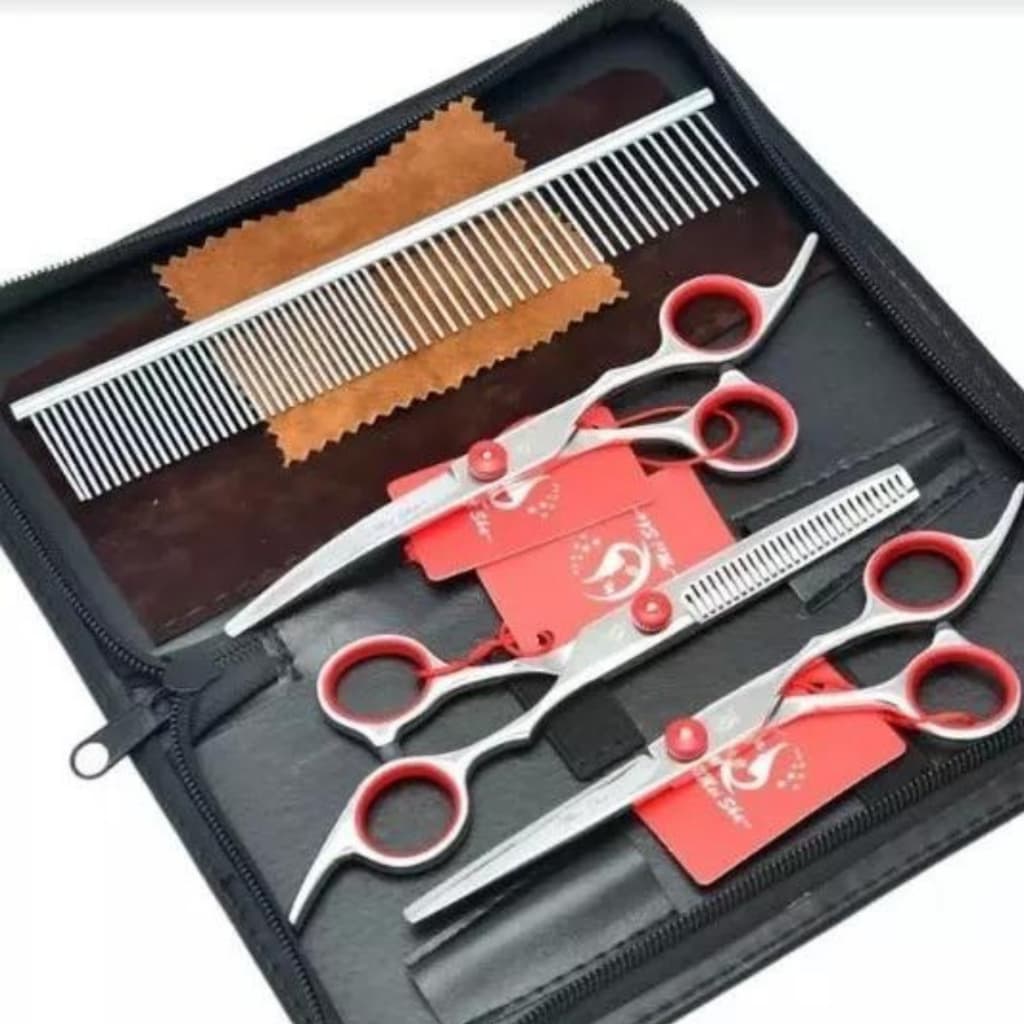 Kit Tesouras Aço Inoxidável Banho E Tosa Pet Shop Profissional 6 Polegadas Cães e Gatos