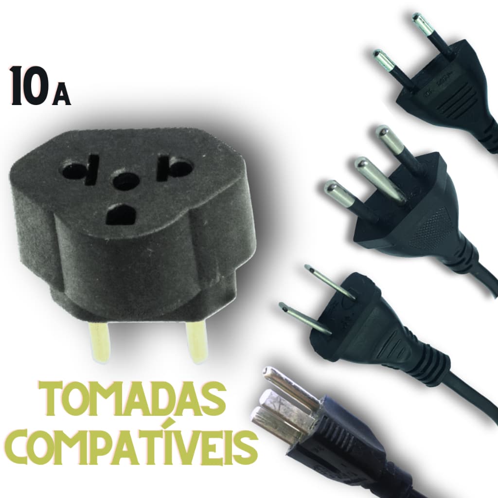 10 Adaptadores de tomada para PC Gamer/TV/Geladeira/ 2pinos 10a 110v/220v