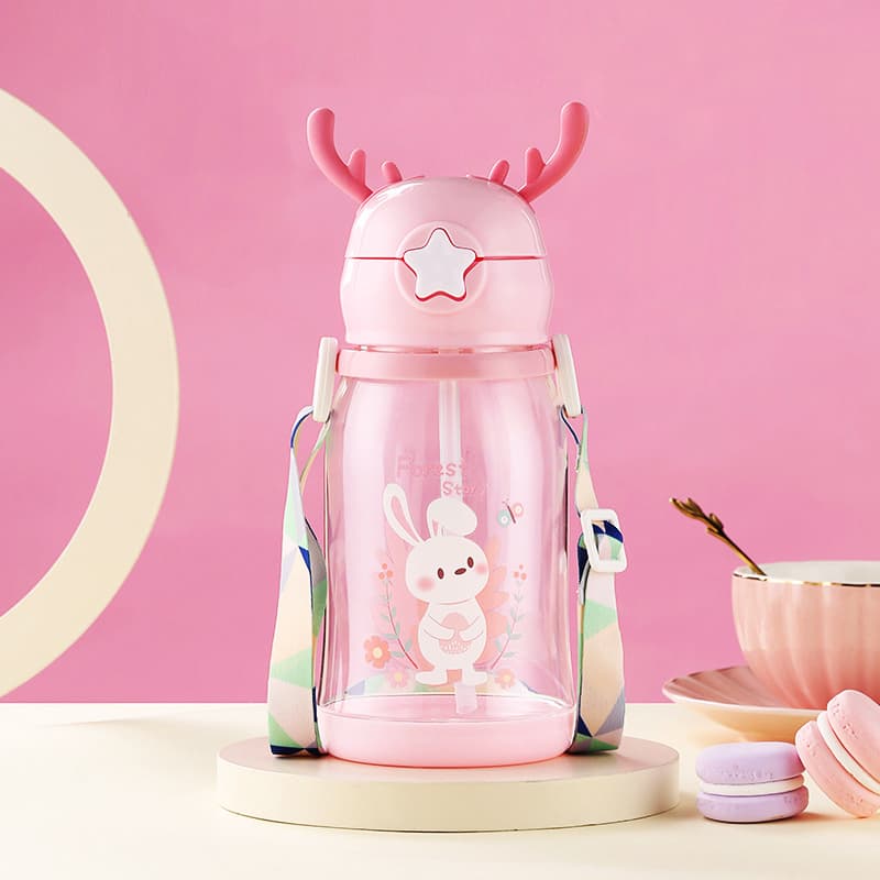 Garrafa de água com palha para crianças, bonito à prova de vazamentos, Copo portátil para escola, Viagem ao ar livre, Copa Kawaii para menino e menina, 580ml
