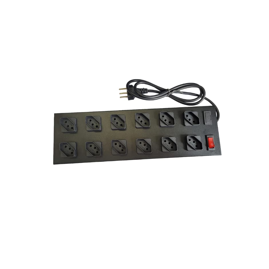 Filtro De Linha Metal 12 Tomadas Diagonais Espaçadas 3 Metro Preto