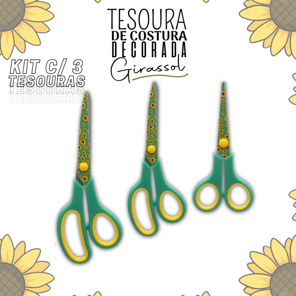 Tesoura Para Costura Decorada Girassol Kit C/ 03 - Kaftor