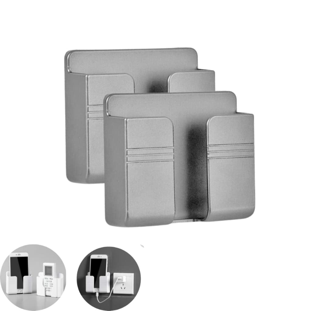 2 Suporte Multiuso De Parede Para Celular Cinza