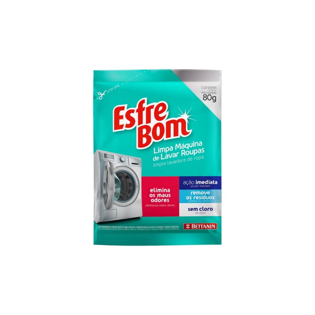 Limpa Máquina Lava Roupa Esfrebom Bettanin Higienizador Limpeza Profunda Máquina Frontal ou Superior - 1 Sachet