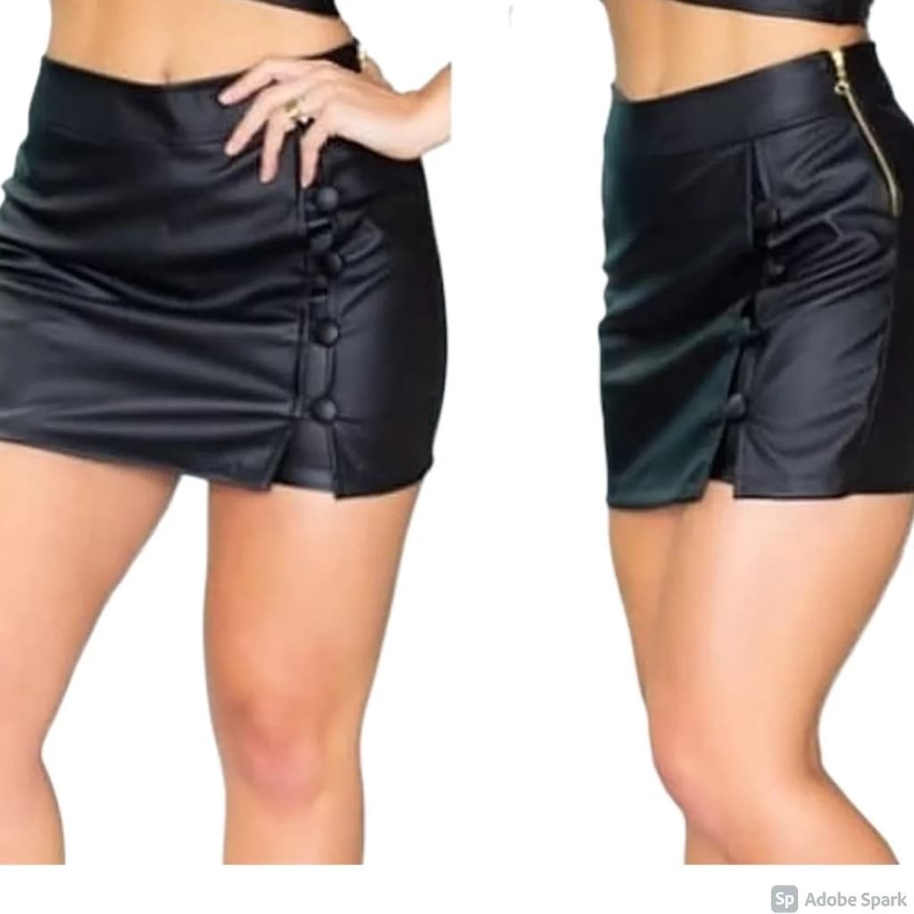 Saia Shorts Detalhe Botoes Ziper Courino Moda Feminina