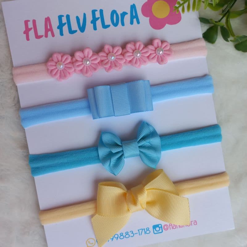 kit 4 faixas tiara infantil menina recém-nascida