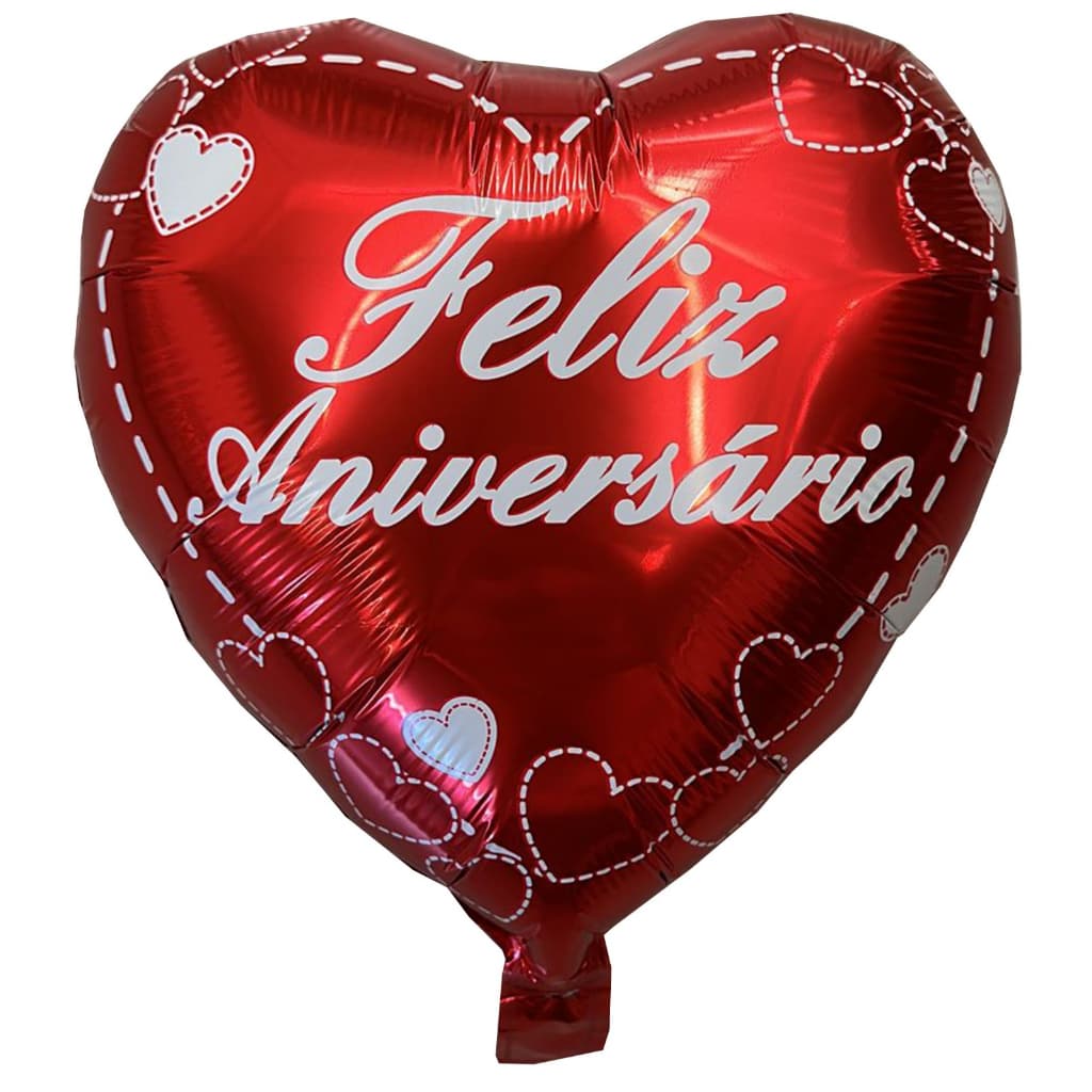 Kit 10 Balões Metalizados Coração Com Dizeres Feliz Aniversario 45 cm Ref:1580-Bx
