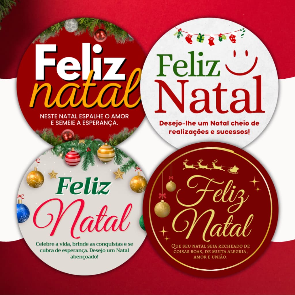 Kit 100 Etiquetas Adesivas Feliz Natal Embalagem Cliente Presente Lembrancinha Natal