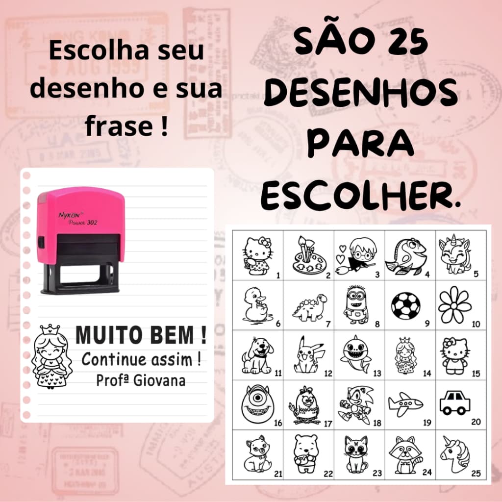 Carimbo de professor/Carimbo pedagógico ESCOLHA SEU DESENHO E SUA FRASE
