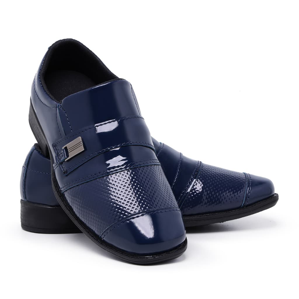 Sapato Social Infantil Masculino 444 Azul Pajem Conforto Bico Quadrado
