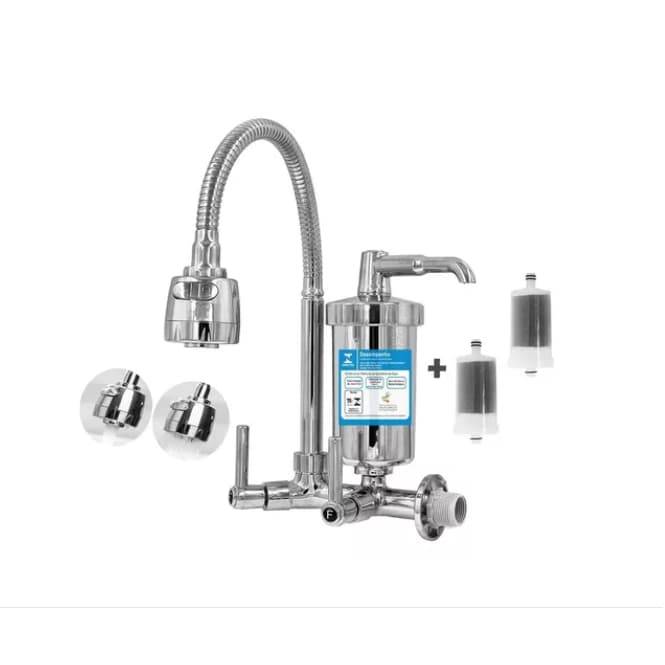 Torneira Inox Com Filtro de Parede - Torneira de Metal para Cozinha com Filtro + 2 REFIL