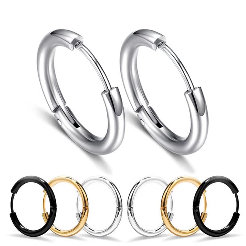 Brinco Argola Punk Rock Ródio Aço Inoxidável Círculo Para masculino e feminino