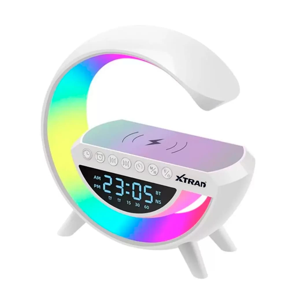 Caixa de som Bluetooth Luminária/Suporte Smart Station RGB Led Luz Inteligente com Carregador por Indução Despertador