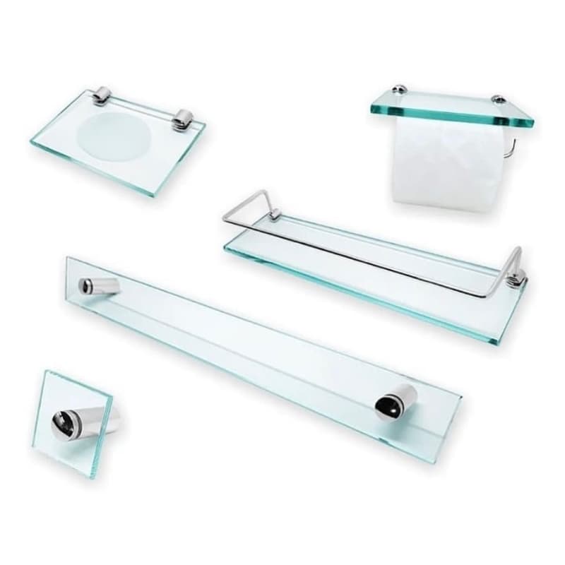 kit banheiro vídro 5 peças reto incolor verde fume