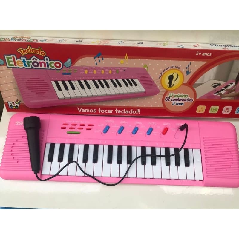 Piano Teclado Brinquedo Interativo Infantil Microfone Educativo Musical