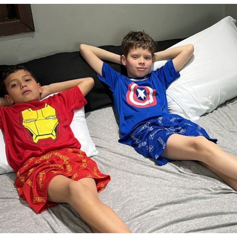 Pijama infantil short manga curta heróis personagens
