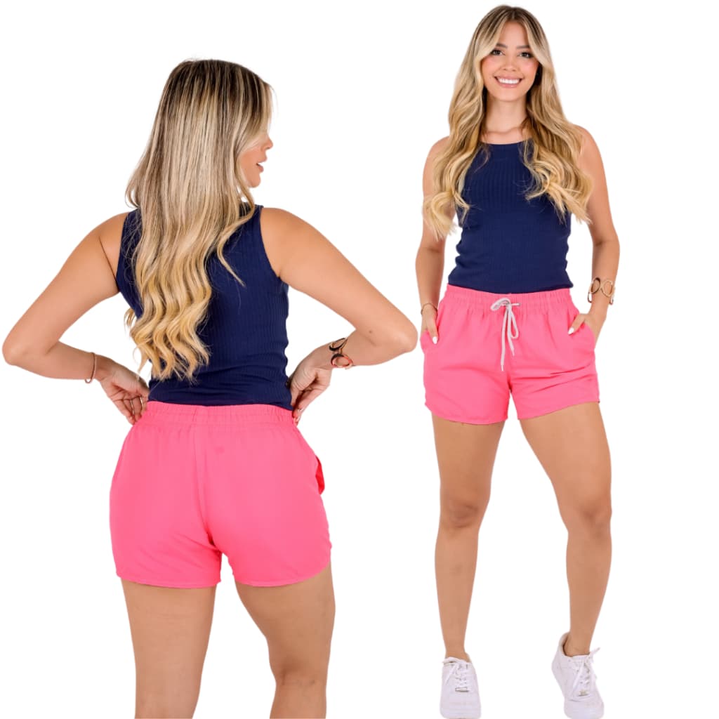 Short Feminino Tactel Curto Liso Moda Blogueira Praia Verão Fresquinho Confortável Casual