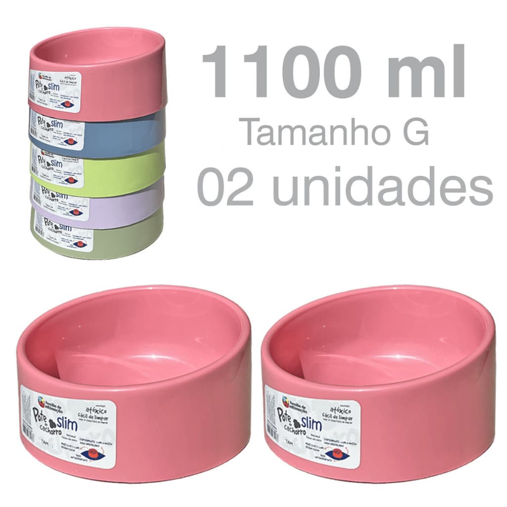 2 Pote Comedouro Bebedouro Slim Grande 1100ml para Cachorro Família Estimação