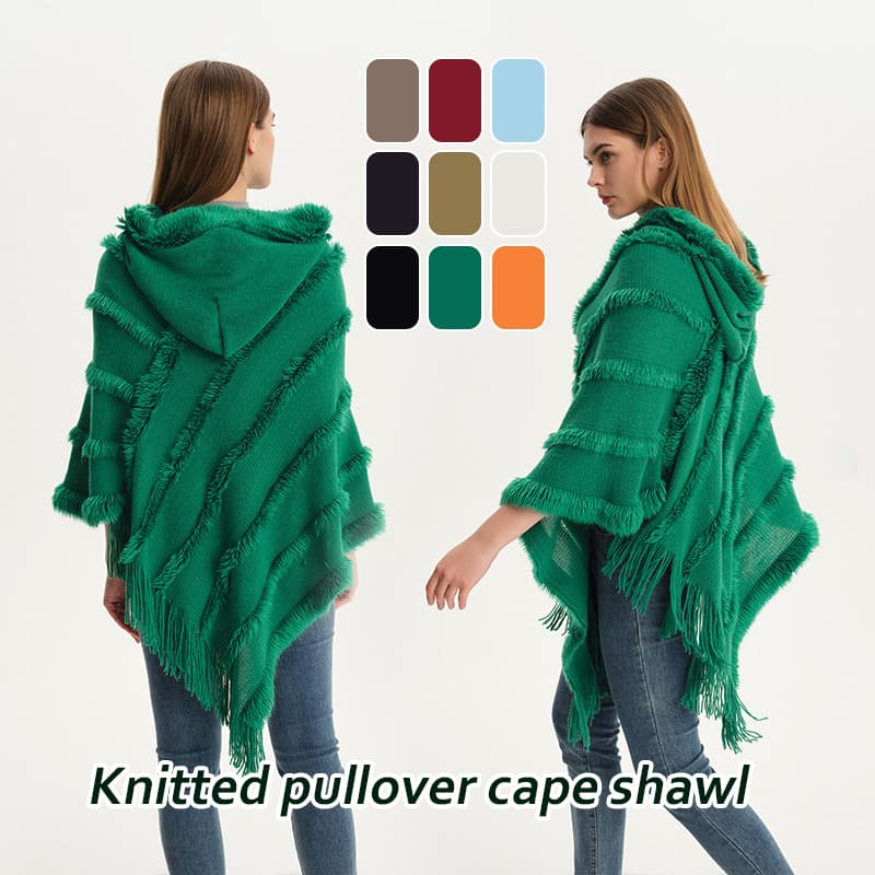 Poncho Xale Feminino Tricô Crochê Cashmere com Touca Inverno Multicores Elegante Tamanho Único 38–52