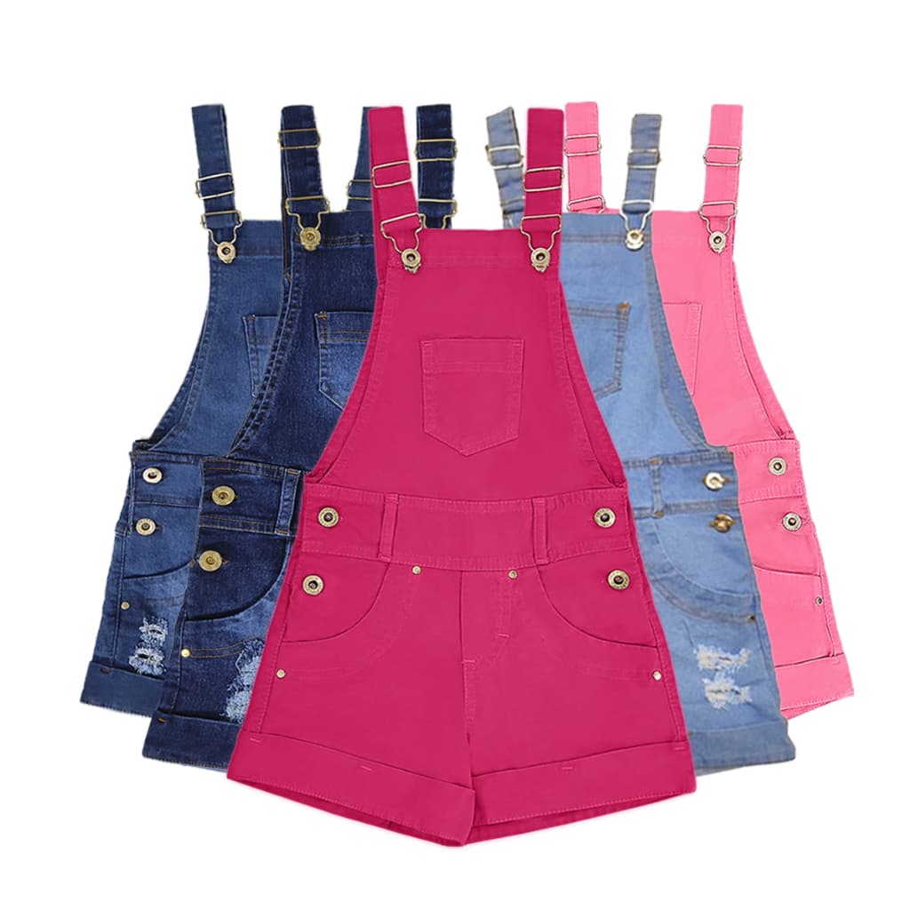 Jardineira Feminina Macaquinho Jeans Infantil Juvenil Menina