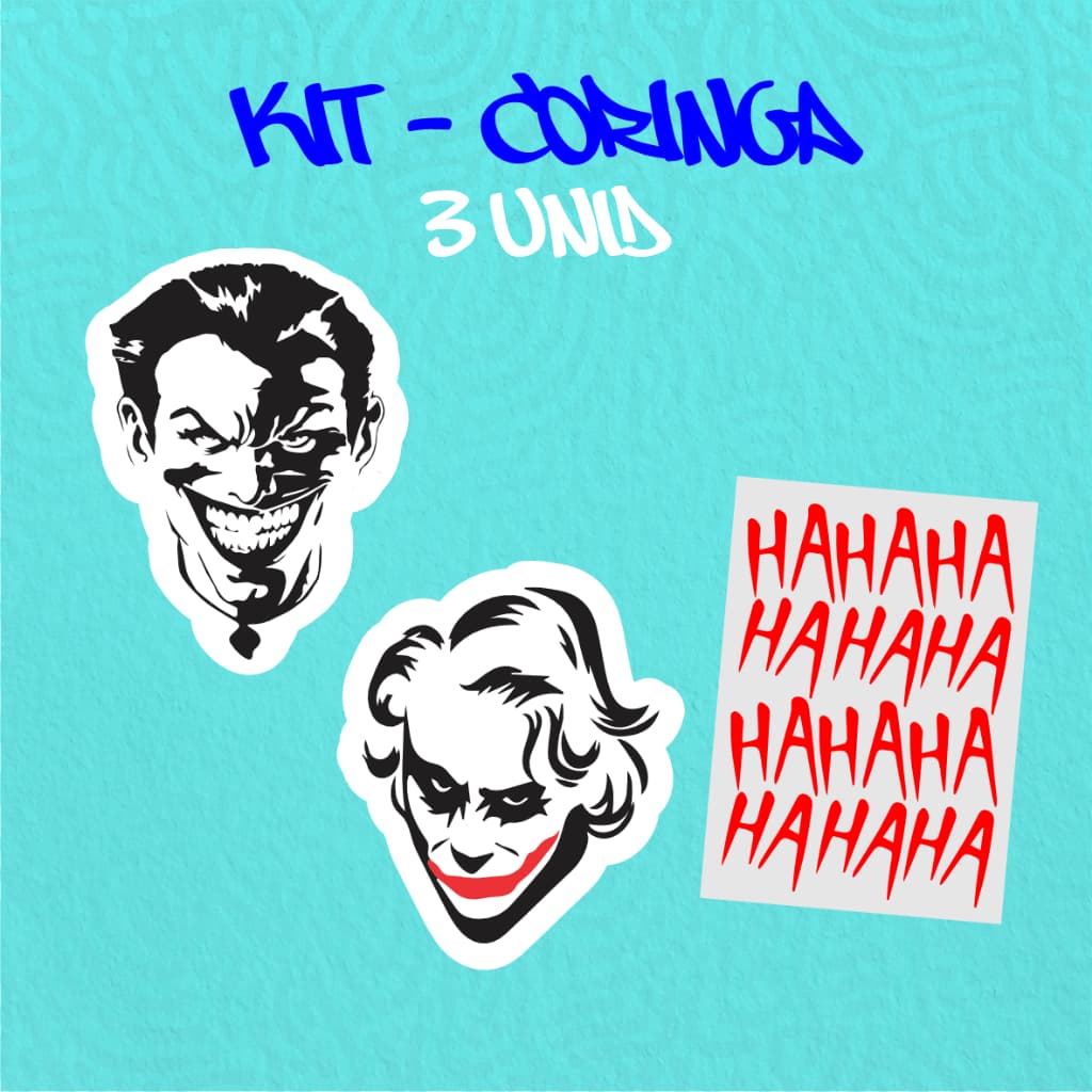 KIT - ADESIVO VINIL - CORINGA - 3 unid - 10 CM  MOTO,BICICLETA,SKATE,NOTEBOOK,ESPELHO,STICKER