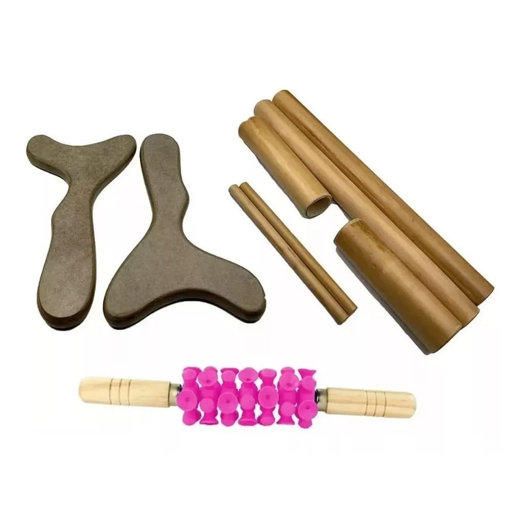 Kit  Rolo Massageador Turbinado + Pantala + Kit Bambuterapia