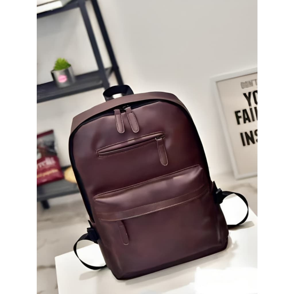 Mochila Masculina Em Couro Minimalista de Grande Capacidade, Mochila para Viagens, Faculdade, Escola