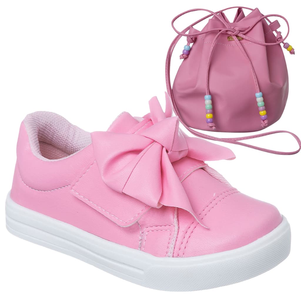 Kit Tênis Infantil Casual com Bolsa Saco Linda Menina Confortável Volta as Aulas Promoção