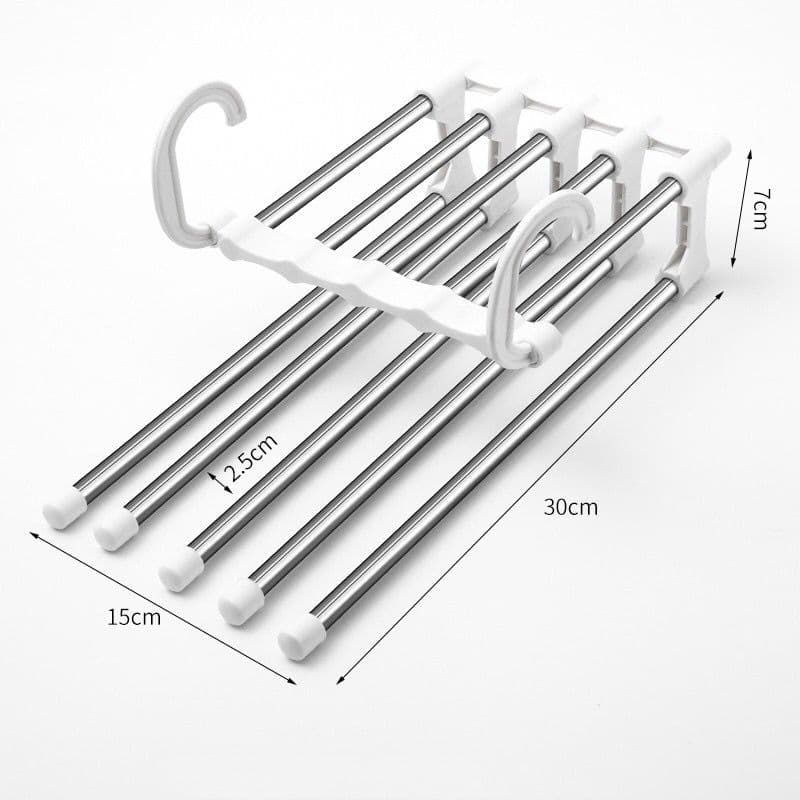 Cabide Calça Jeans Retrátil Multifuncional 5 Divisórias Inox Retratil Organizador Cabides Magico Roupa Dobravel