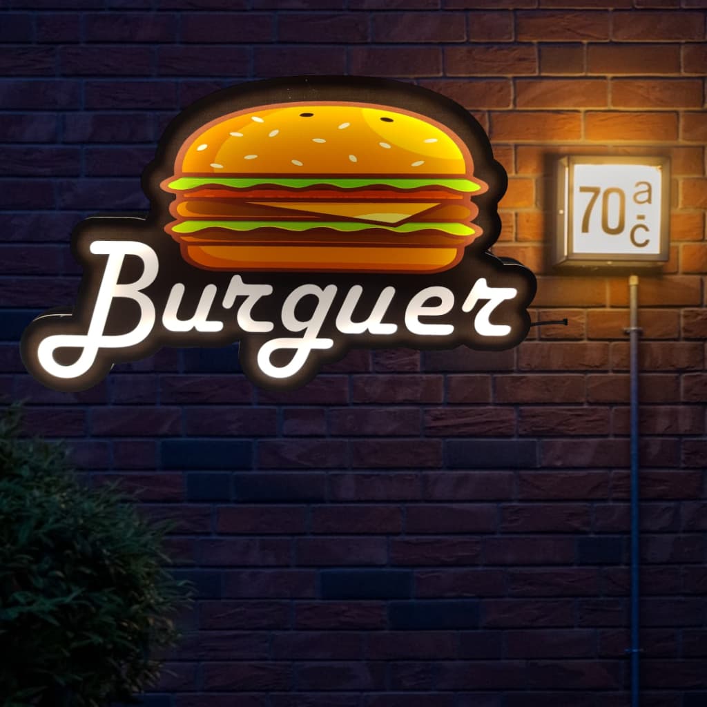 Luminoso Letreiro Uso Interno 12v Hamburgueria Burguer
