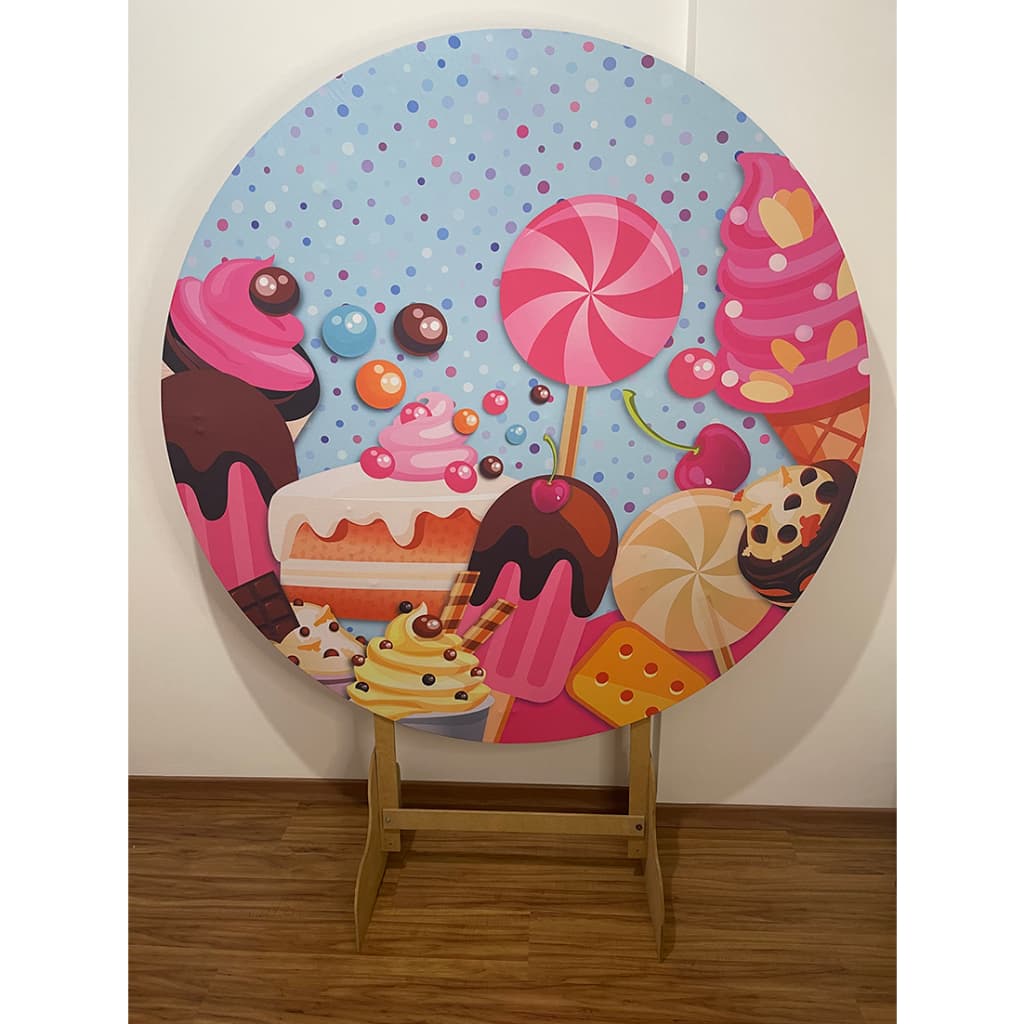 Capa para painel de Festa Redondo 1,50 mts Malha Sublimado Doces coloridos
