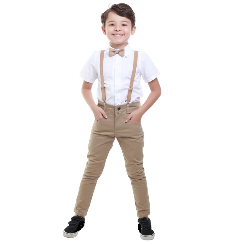 Conjuto Social Infantil Menino Batizado pajem caqui 1 ao 10 Premium