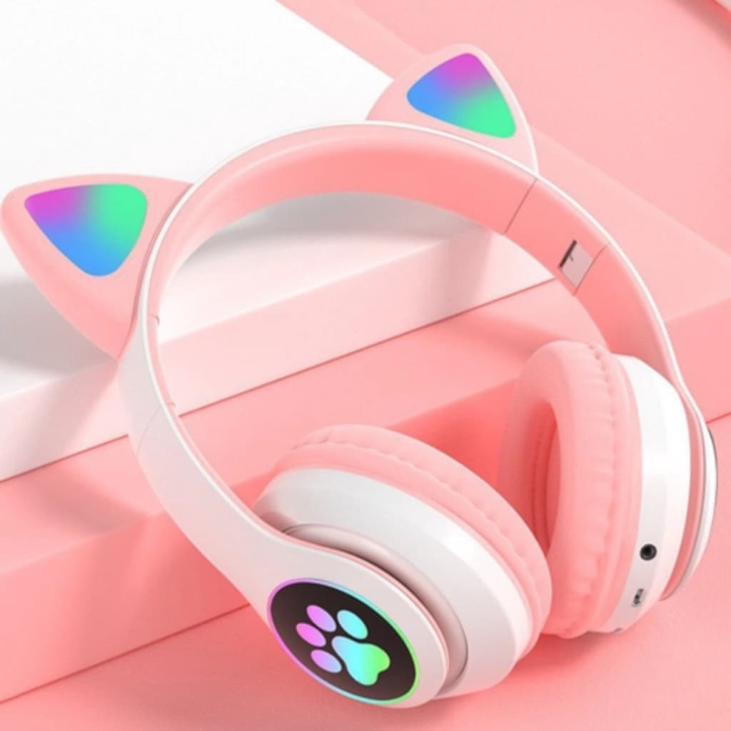 Fone De Ouvido HeadFone Sem Fio Orelha de Gato Gatinho Cat 5.0 Bluetooth Ear Com Led Rgb Original
