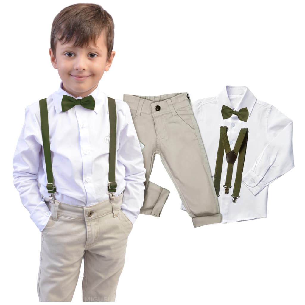 Roupa Juvenil Social Masculino Batizado Casamento Gravata E Suspensório Varias Cores - Envio Já