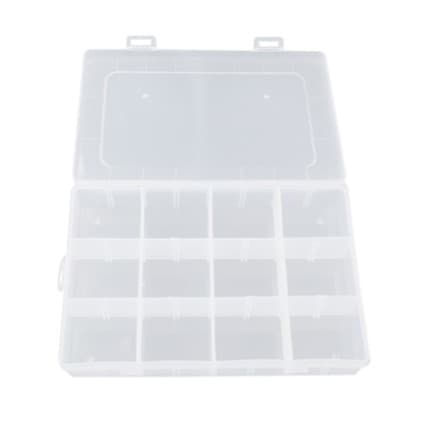CAIXA ORGANIZADORA COM DIVISÓRIA MÓVEL RETANGULAR 17 X 9,5 X 2 CM E FECHO PARA PESCA, USO GERAL