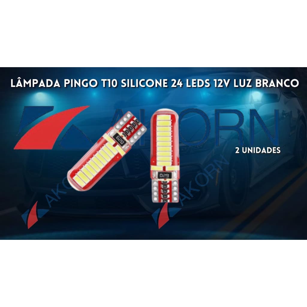 Kit 2 e 10 Lâmpada Led Pingo T10 Silicone 12v 24led Luz  Super Branca TG24