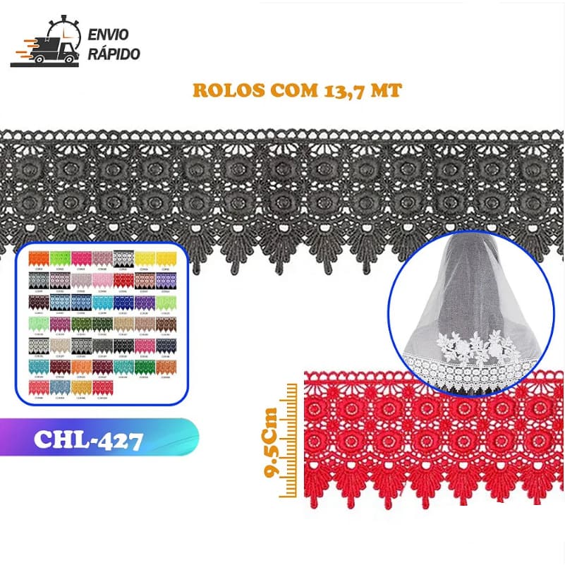 RENDA GUIPIR CHL-427 9.5 CM -  ROLO C/13.7 METROS
