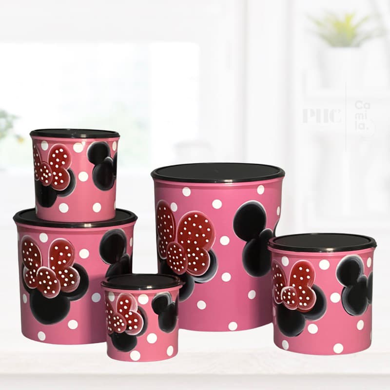 Jogo Pote de Mantimentos Decorado Minnie 5 Peças