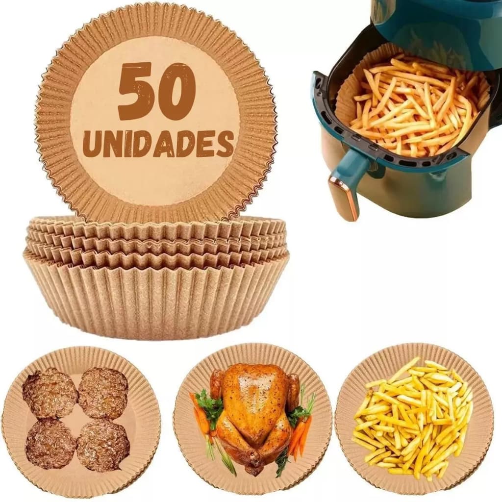 Forma Papel Airfryer Antiaderente Forro Descartável 50 Unidades