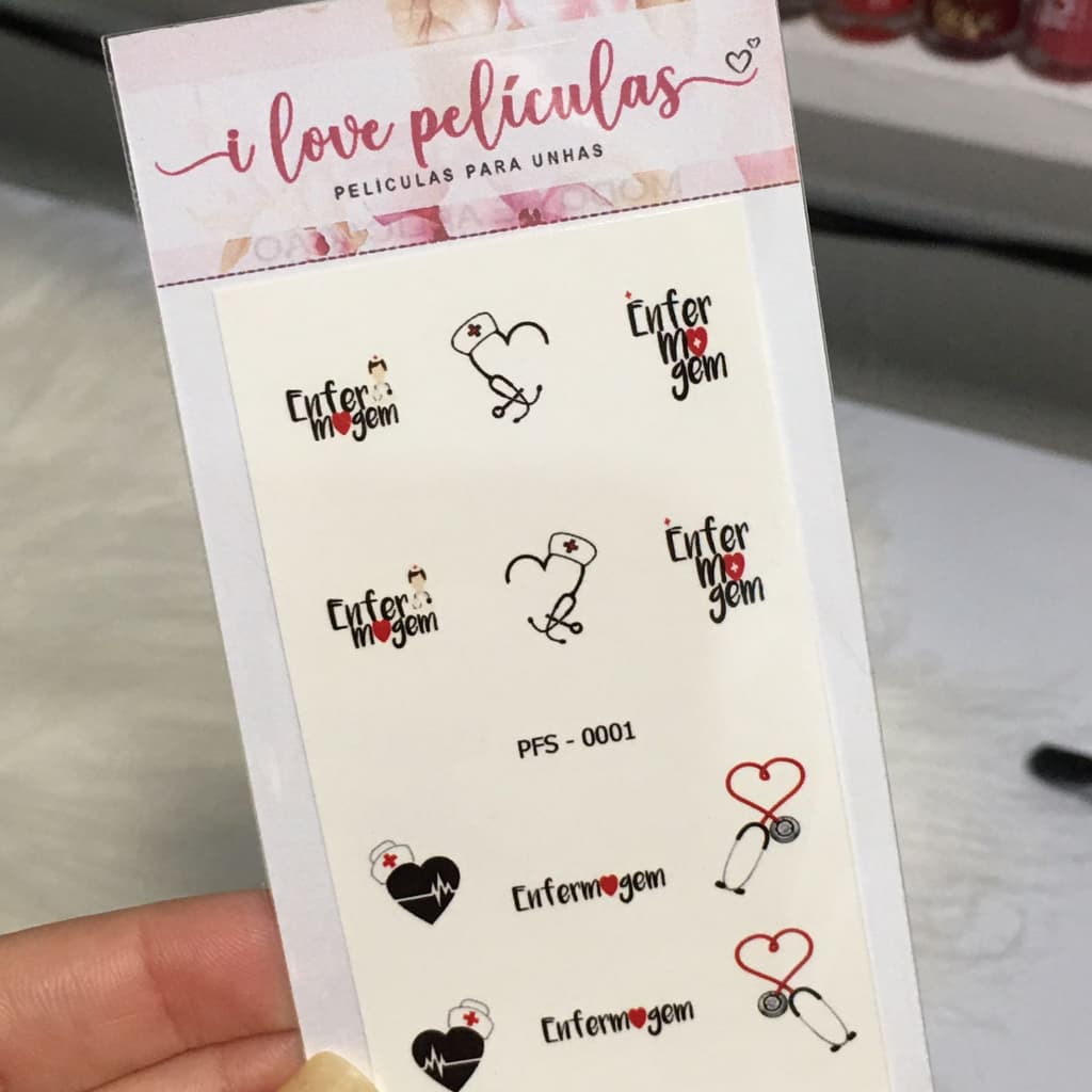 Adesivos de unhas enfermagem cartela com 12 adesivos PFS - 0001 Adesivos,películas,unhas,nails art,unhas decoradas, profissão, película de unha