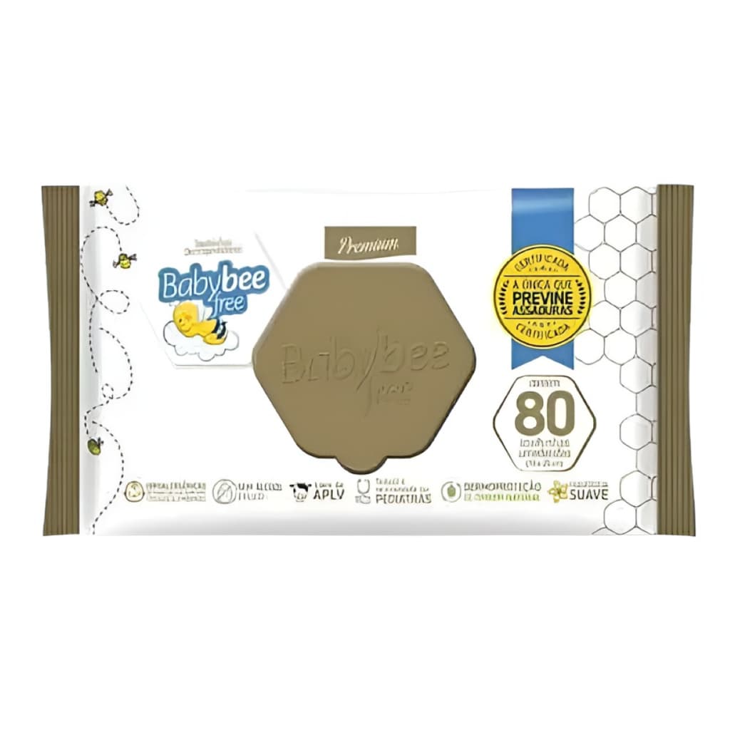 Lenço Toalha Umedecida Premium Infantil Bebê Previne Assaduras Dermoprotetora Com 80 unidades - Baby Bee Free