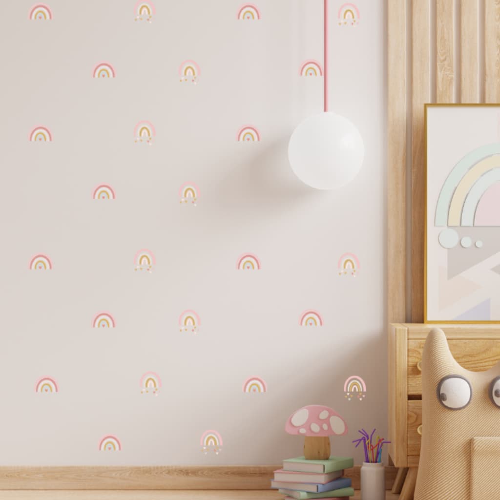 60 Adesivos De Parede Autocolante Arco Íris Aquarela colorido Decoração Quarto Infantil Menina