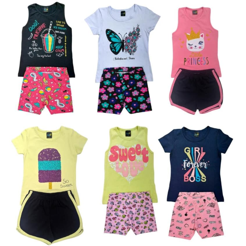 Kit 10 Peças Sortidas Menina Infantil Verão Blusas E 5 Shorts