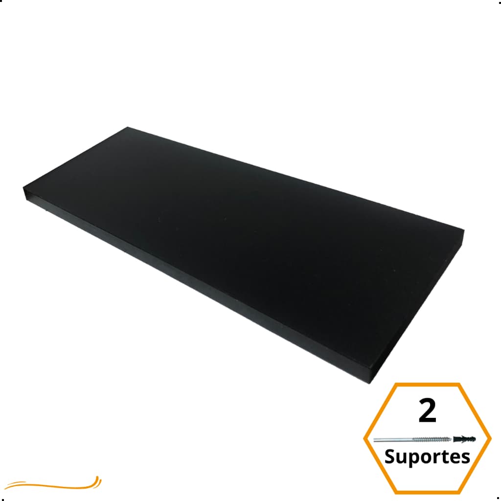 1 Prateleira Preta 40X15 Com Suporte Flutuante Mdf  Organizadora Decoração Cozinha Quarto Banheiro
