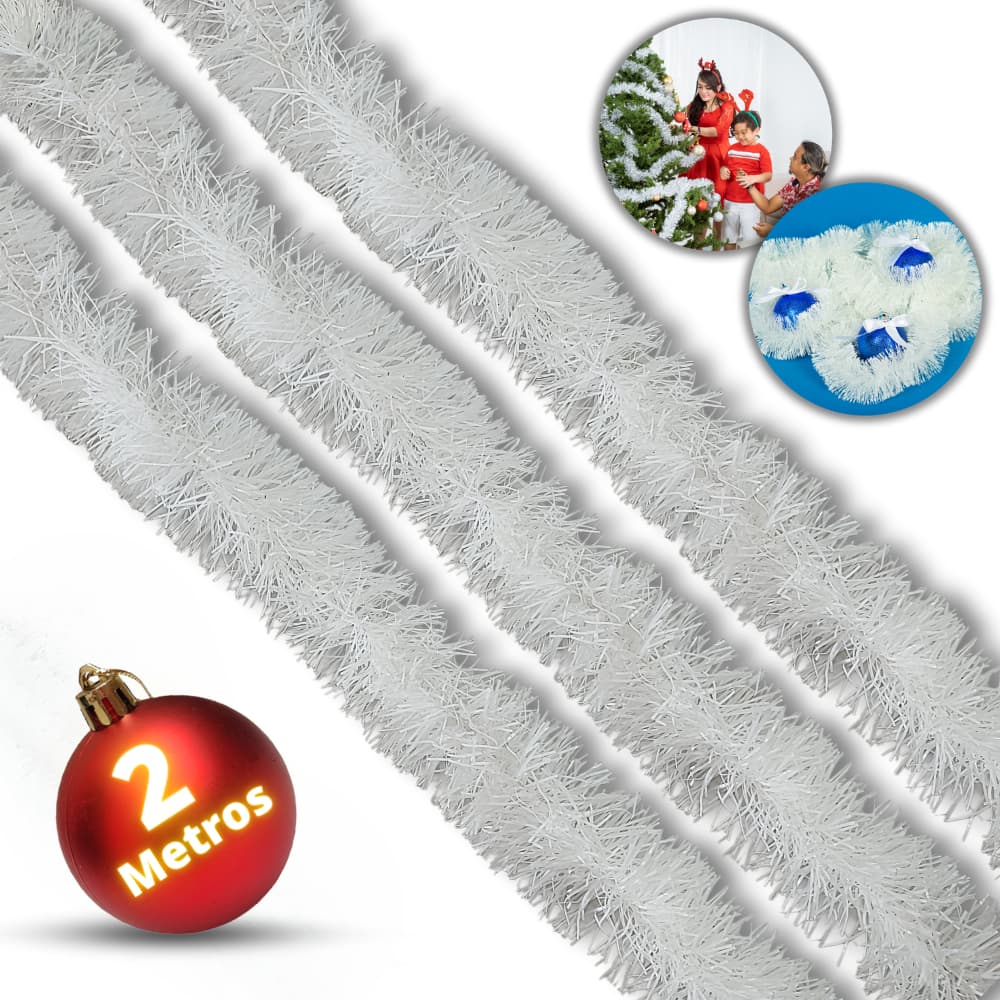 Kit Com 3, 5, 6 ou 10 Festão Guirlanda De Natal Branco Flexível 2 Metros Decoração Enfeite Natalino Festivo Árvore Casa