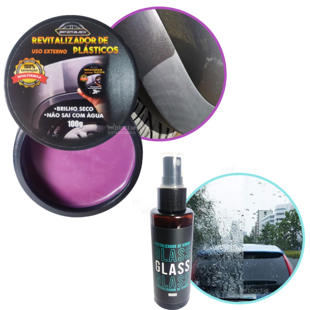 Kit Cera Revitalizadora de Plásticos e Cristalizador De Para-brisa Vidros