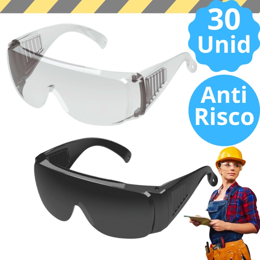 30 Unid Óculos Proteção Epi Protector Proteção Pessoal Incolor Fume Sobrepor Outro Oculos