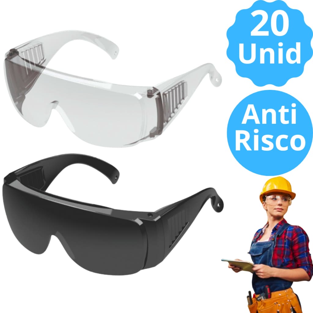 20 Unid Óculos Proteção Epi Protector Proteção Pessoal Incolor Fume Sobrepor Outro Oculos