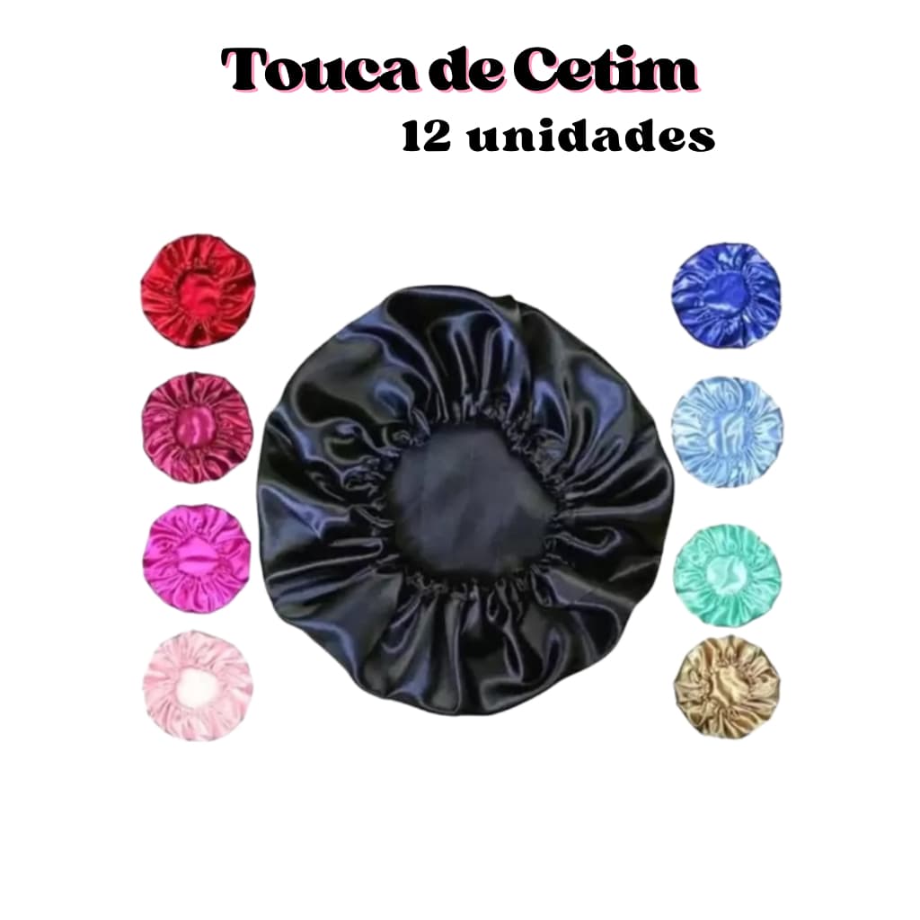 kit com 12 Toucas de Cetim Anti Frizz Brilho e Definição Cabelos Crespos Lisos Cacheados